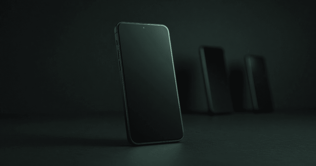 A smartphone on a dark forest backdrop with a mint edge light, suggesting a private test group.