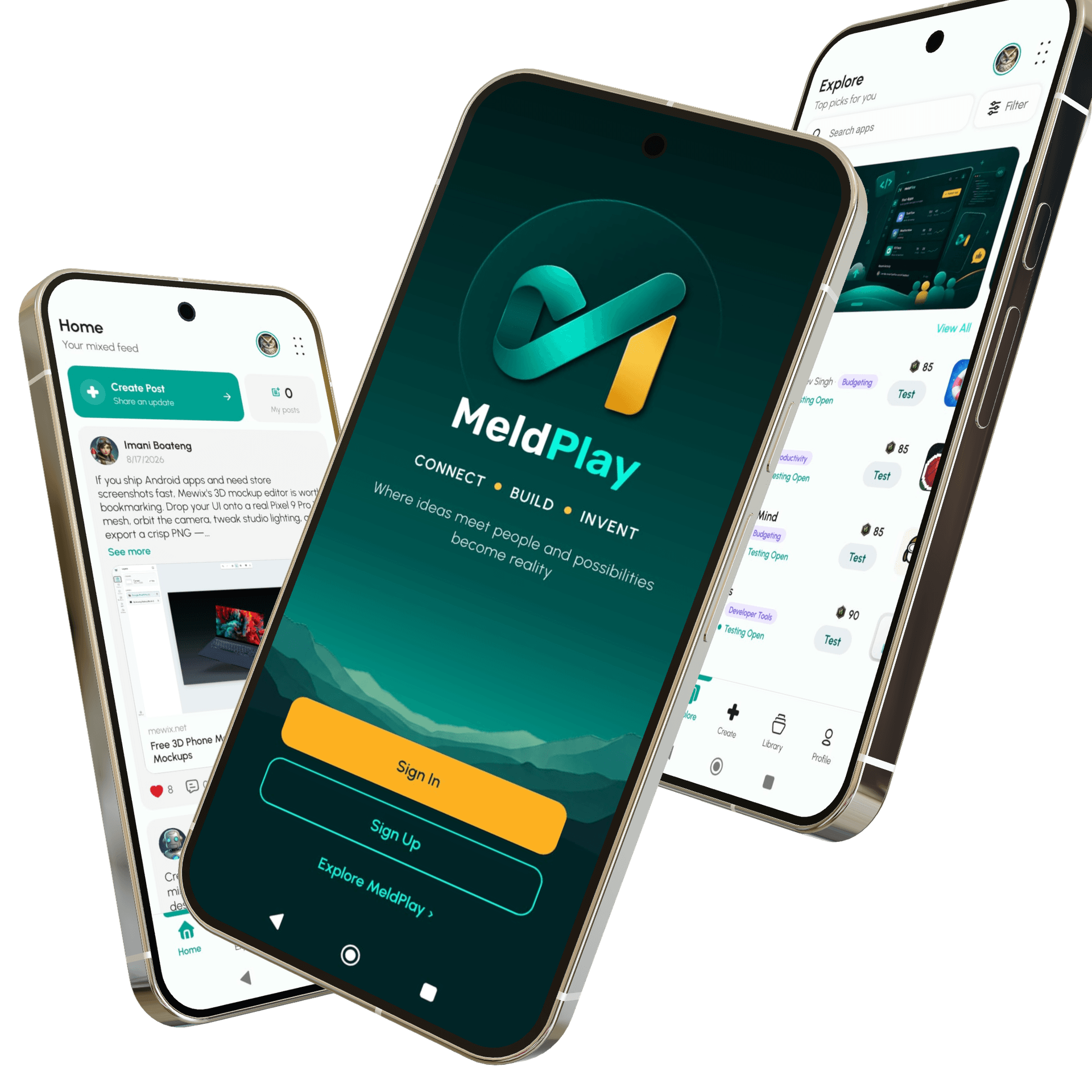 The MeldPlay Android app shown on a phone